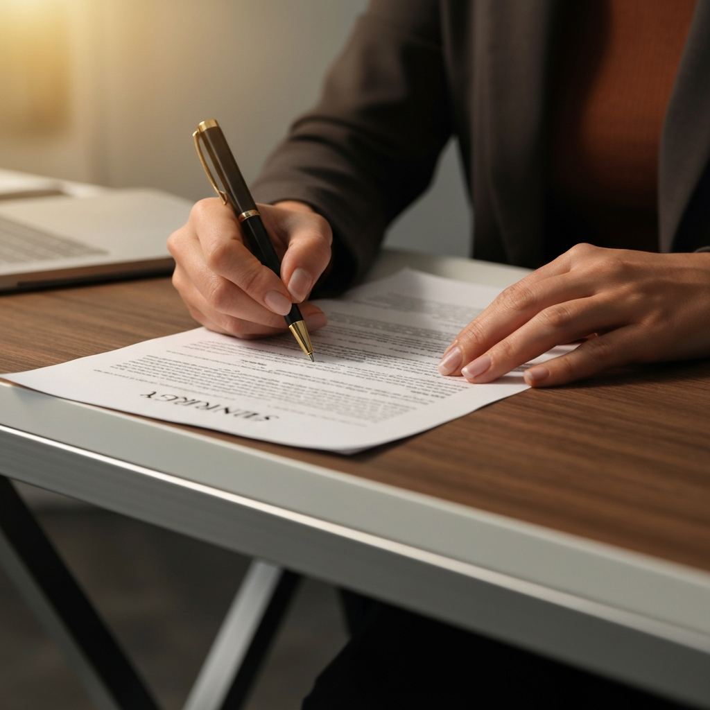 Person unterschreibt Kuendigungsschreiben fuer Krankenkasse